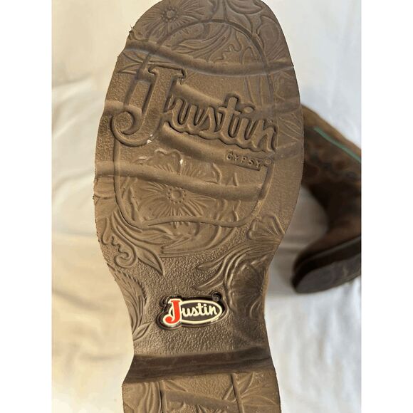 Women's Justin Gypsy Square Toe Boots Size 7B Brown/Turquoise Great Condition - Picture 2 of 9